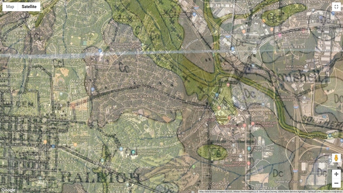 Eastern Raleigh with Historical Map Overlay